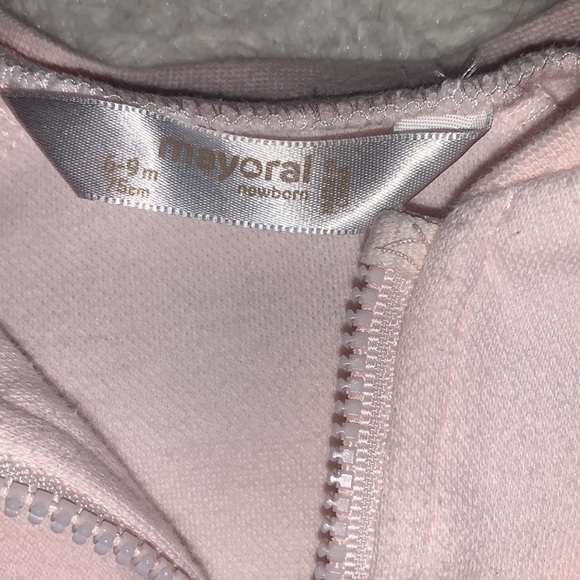 Mayoral Baby Pink Sweatshirt 6-9M White Polka Dot Zip EUC - Picture 6 of 13